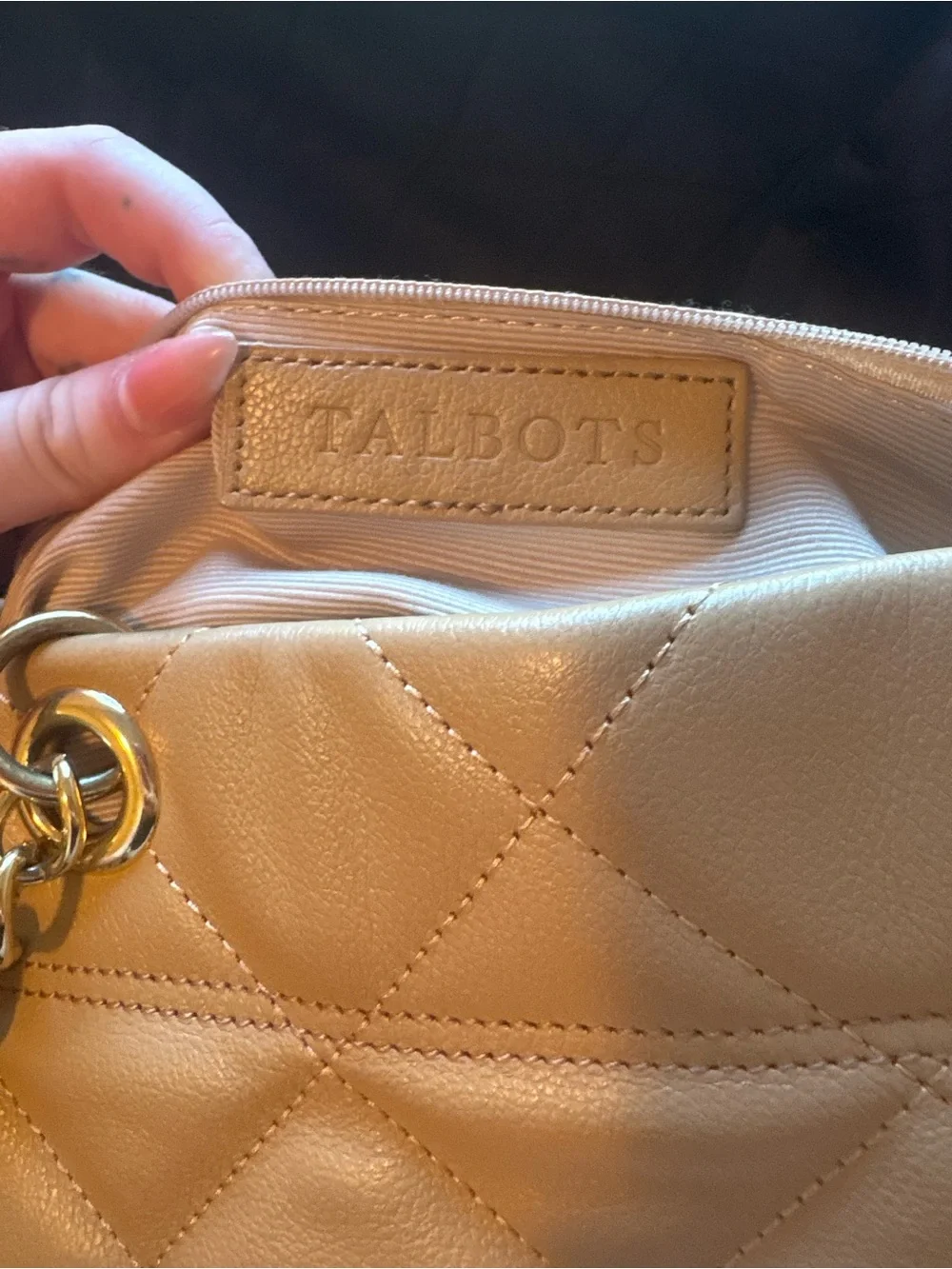 Talbots Quilted Tan purse with Chain Straps